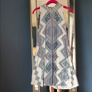 White and blue Aztec print dress
